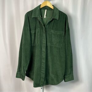 Babaton Large Corduroy Emerald Green Shacket Button Down Oversized Longline